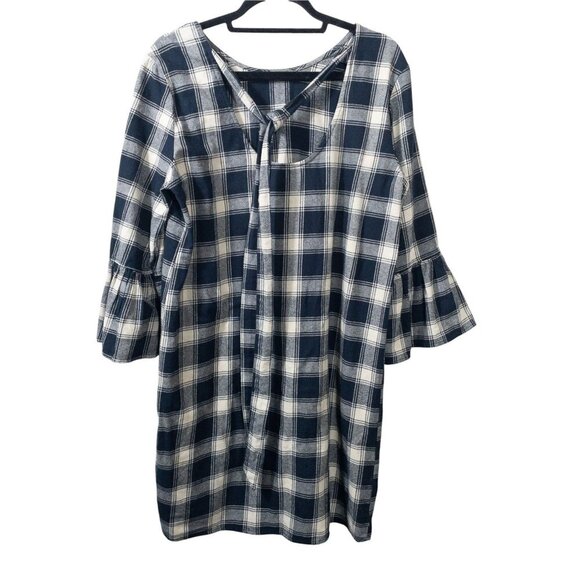 Velvet Heart blue and white gingham plaid shift dress with bell sleeves SZ S - Picture 2 of 10